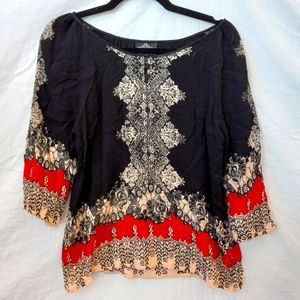Angie boho black and red blouse, size large